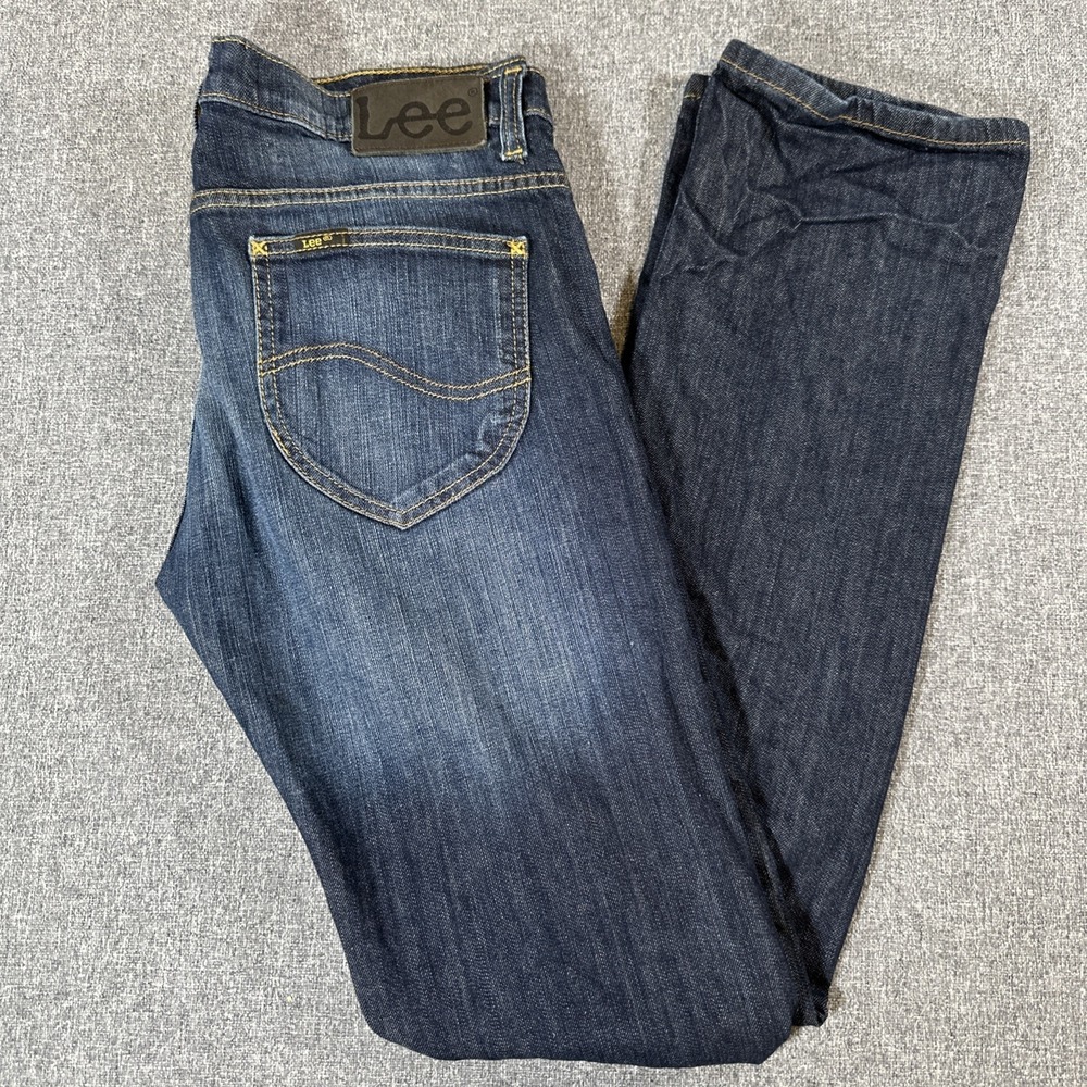 Lee Powell Fit Jeans Mens 32x34 Dark‎ Wash Straight Leg Denim Pants
